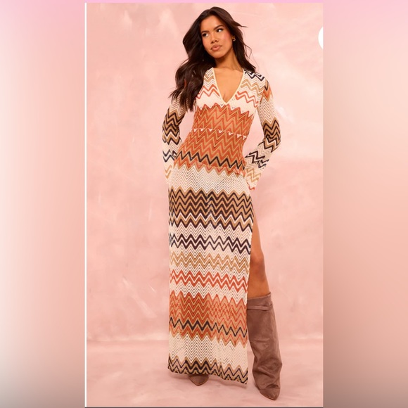 Pretty Little Thing Chevron Print Lace Maxi Dress-US/ 10. - Picture 2 of 2
